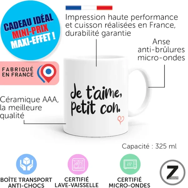 mug humour JE T'AIME PETIT CON – Image 2