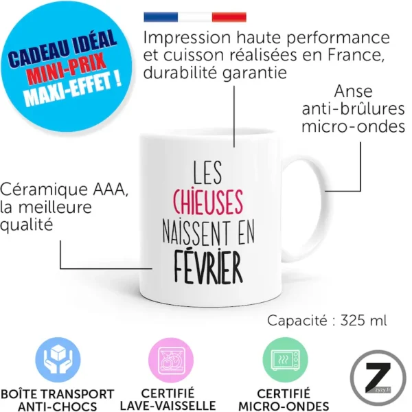 mug humour LES CHIEUSES NAISSENT EN FEVRIER